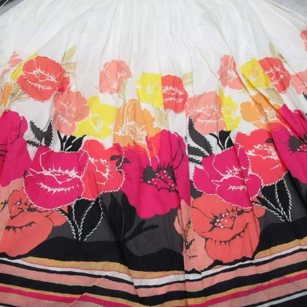 Alfani Lined Skirt Womens 4 Colorful Copenhagen‎ Floral Cotton Gauze Pleated NWD